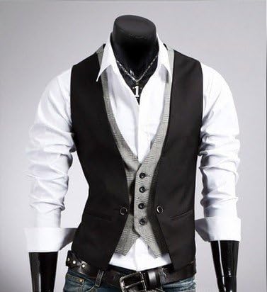 Wpcheng Fashion plaid faux two piece male slim vest male tank tops vest undershirt beer for men singlet Camel XL