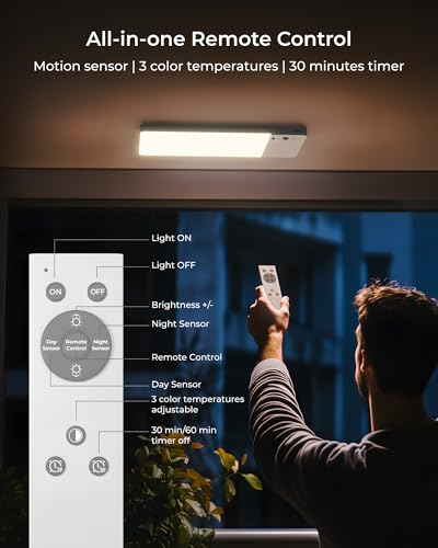 Battery Powered Motion Sensor Light, 12000mAh Rechargeable Under Cabinet Light with Remote, Magnetic Wireless LED Closet Light, 3 CCT Dimmable Sensor Light for Kitchen Bedroom Bathroom Ceiling Home