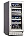 Phiestina 15 Inch Dual Zone Wine Cooler Refrigerator - 28 Bottle Built-in or Free-standing Frost Free Compressor Wine Refrigerator for White and Red Wines with Digital Memory Temperature Control