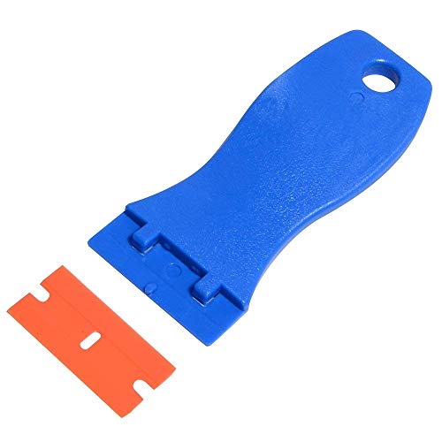GUGUGI 2 Pack Plastic Razor Scrapers Paint Scraper Tool Wallpaper Scraper Paint Remover Putty Knife with 100 PCS Double Edge Plastic Razor Blades Ideal for Removing Labels, Stickers and Decals