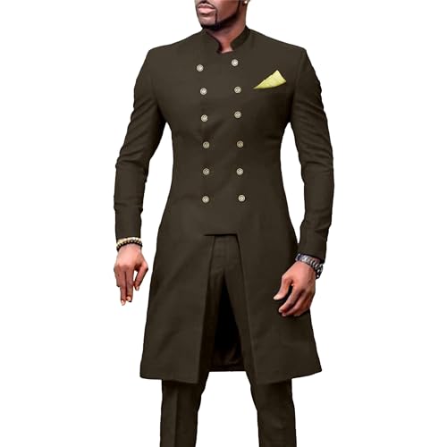 JEsilunmaMY Men's Double Breasted 2 Piece Set Slim Fit Stylish African Tuxedo Jacket & Pants Wedding Prom Party Tailcoat Suit (Brown,3X-Large) at Amazon