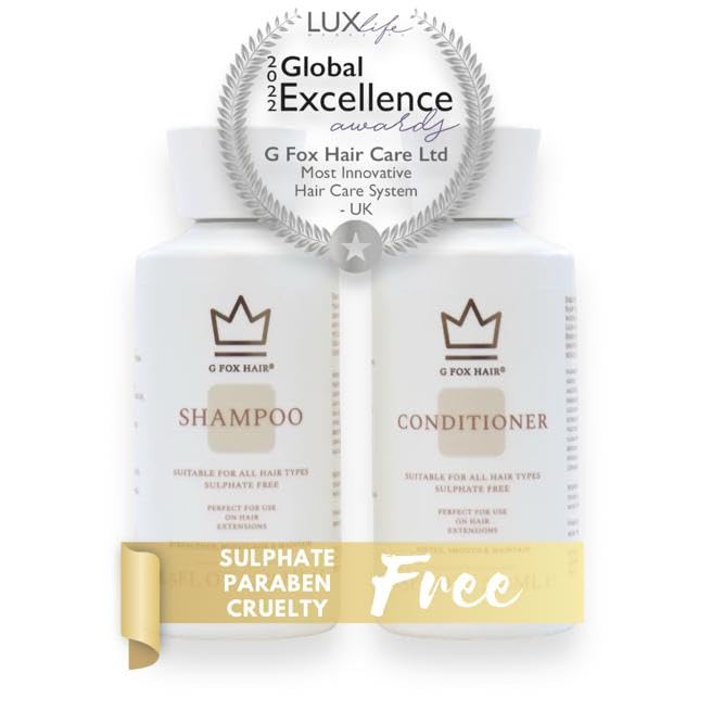 Sulphate Free Hair Extension Shampoo and Conditioner System G Fox Hair®250ml, Multi-Award Winning Shampoo and Conditioner, 99% Natural Ingredients, Made by Extension Experts