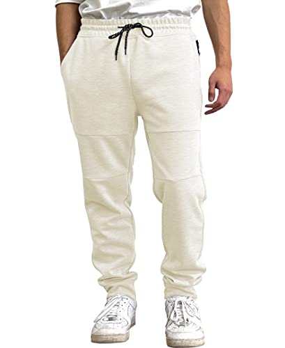 WT02 Men's Casual Style Tech Fleece Sweatpants, Cream, Small