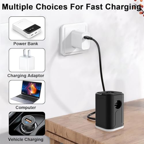 Electric Air Pump for Inflatables, 2400mAh Rechargeable Air Mattress Pump Quick Inflator Deflator Mini Portable Vacuum Pump 5 Nozzles & 3-Speed Camping Light for Pool Floats Vacuum Storage Bag Air Bed