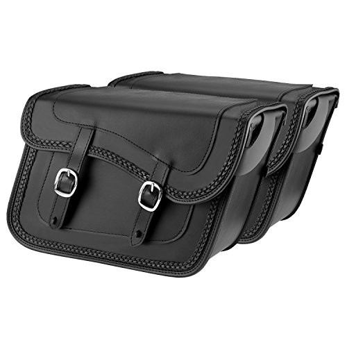 Nomad USA Leather Slanted Motorcycle Saddlebags w/Quick Release Buckles (Braided)
