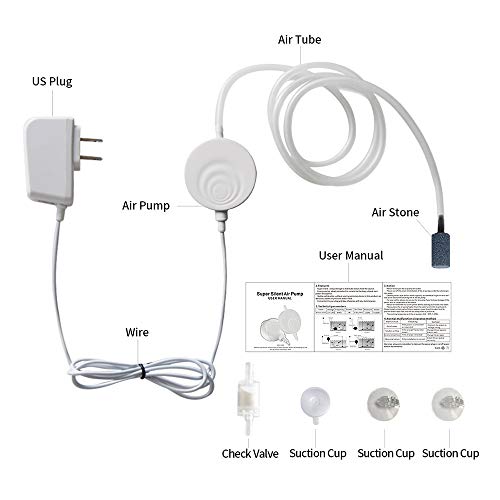 Aquarium Air Pump Ultra Silent Mini Air Bubbler 1.0 Watt Super Energy Saving Fish Tank Pump with Air Stone and Silicone Air Tube, White