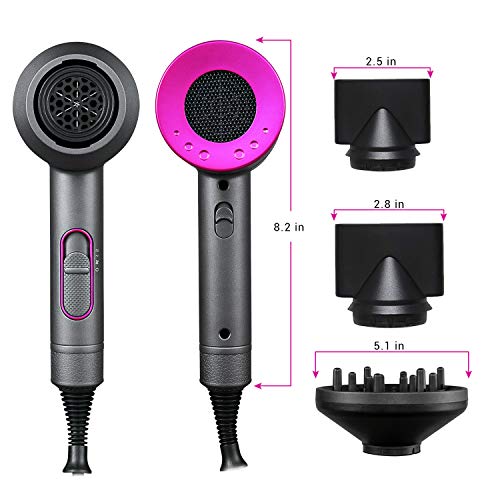 Hair Dryer, 2000W Ionic Blow Dryer Professional Hairdryer with Diffuser, 3 Temperature 2 Speed and 1 Cool Setting Hairdryer, Low Noise Fast Styling Hair Dryer for Travel Home Salon