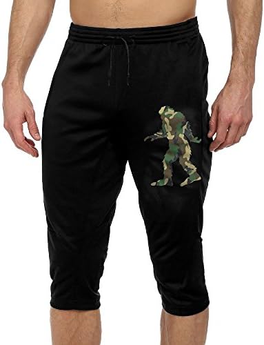 Sasquatch Walking GREEN CAMO Men's Print French Terry Jogger Pants Athletic Yoga Workout Pants M