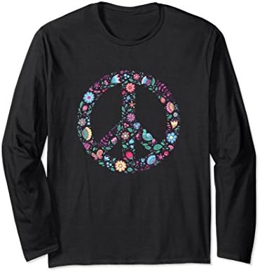 Unisex Floral Peace Sign Long Sleeve Shirt Medium Black