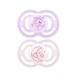 MAM Perfect Night Pacifiers, Glow in the Dark Pacifiers (2 pack) MAM Pacifiers 6 Plus Months, Best Pacifier for Breastfed Babies, Baby Girl Pacifier, Purple and Pink