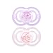 MAM Perfect Night Pacifiers, Glow in the Dark Pacifiers (2 pack) MAM Pacifiers 6 Plus Months, Best Pacifier for Breastfed Babies, Baby Girl Pacifier, Purple and Pink primary