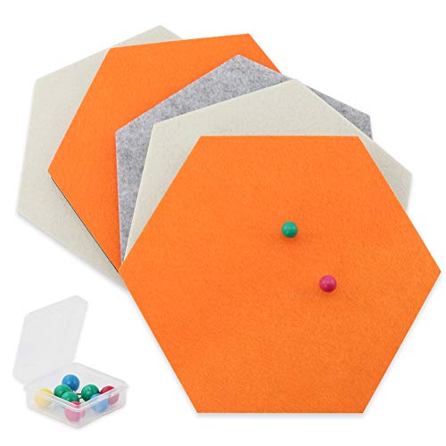 SEG Direct Hexagon Felt Board Orange / Ivory / Gray 5 PCS Set with Push Pins 6.1 x 7.1 x 0.5 inches