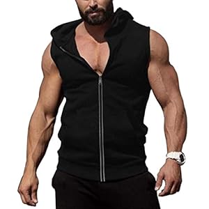 Men’s Tank Tops Shirts Workout Sports Hooded Vest Sleeveless Muscle Bodybuilding Gym Hoodie with Pocket