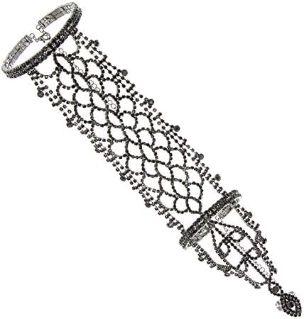 Bohemian Wedding Bridal Arm Cuff Armlet Bracelet and Ring Fashion Rhinestone Body Jewelry in Chrome Black