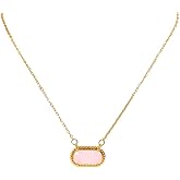 NUZUJX Birthstone Golden Plated Preppy Oval Stone Necklace Trendy Pendant Necklaces Birthday Gifts for Women Mom Wife Friends