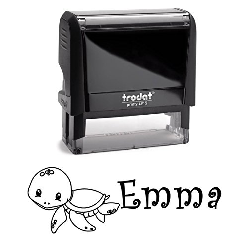 Kids Signature Stamp With Cute Turtle. Self Inking Stamper With Black Ink. Wonderful For School Book Labelling, Art Work Signing and Card Making