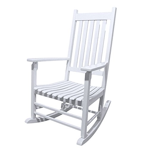 Caymus White Solid Hardwood Outdoor Rocking Chair Country Plantation Porch Rocker Provide Comfortable Seating on Patio or Deck