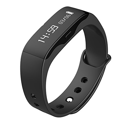 Fitness Tracker Smart Bracelet Bluetooth 4.0 Sleep tracker Step Distance Calorie Counter Pedometer Sport Activity Tracker Smartband for iPhone Android Smartphones (Black)