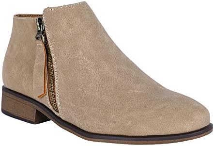 Ruanyu Womens Ankle Boots Low Heel Pointed Toe Side Zipper Western Booties