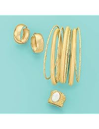 Ross-Simons - Pendientes de aro anchos de plata de ley con oro amarillo de 18 quilates