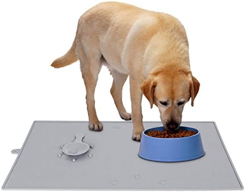 GoCooper Dog Food Mat, Premium FDA Grade Silicone Pet Feeding Mat Waterproof for Cat Dogs 19"x12" Gray