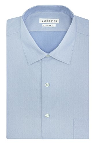 Van Heusen Men's Herringbone Regular Fit Solid Spread Collar Dress Shirt, Blue Cloud, 16.5