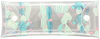 Tonpot Pencil Pouch PVC Lovely Transparent Print Pencil Case Students Stationaries Bag Cosmetic Pouch Durable Size 7.7cm*21cm (Cactus)