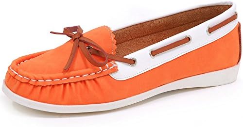 Spicy Women's F815 Slip-On Lace-Up Moccasin Loafer Driving Boat Shoe (7.5 B(M) US, Orange/White)