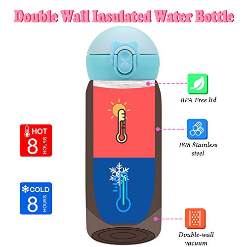 Kids Water Bottle Thermoses Unicorn, Unicorn Water Bottle for Kids, Vacuum Insulated Water Flask, Thicken Stainless Steel BPA Free Leak Proof Thermoses Bottle for Boys, 12 O, Cyan