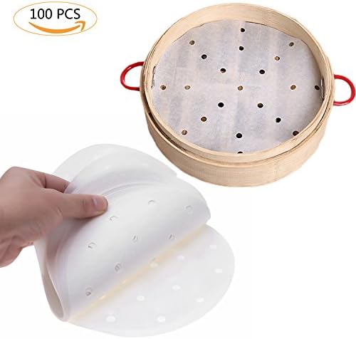 Perforated Parchment Steamer Paper Liners for Air Fryer, Bamboo Steamer, Steaming Basket, Non-stick, Anti-oil, 100 Pcs (12 Inch)