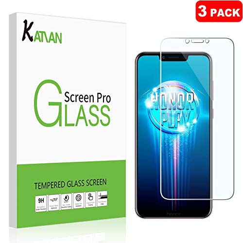 [3 Pack] Huawei Honor Play Screen Protector, KATIAN HD Clear Protector [Anti-Scratch] [No-Bubble] [Case-Friendly], 9H Hardness Tempered Glass Screen Film for Huawei Honor Play