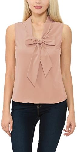 Sweethabit Women's Woven Sleeveless Blouse Tank Top With Front Bow - Made In USA (Small, T1164 Nude)