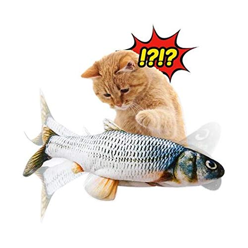 Cat Kicker Fish Toy - Flopping Fish Cat Toy - Cat Wagging Fish Realistic Plush Simulation Electric Doll Fish Plush Toy Interactive Pets Pillow Chew Bite Supplies for Cat/Kitty/Kitten Fish Flop (1pcs)