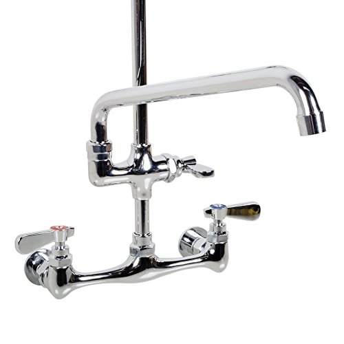 Heavy Duty Wall Mounted Pre-Rinse Commercial Faucet with 12" Add-On Faucet and Adjustable 12" Wall Bracket