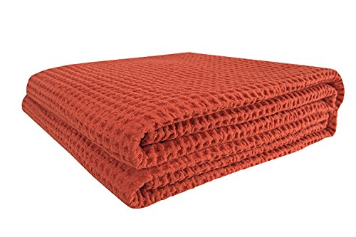 PHF Waffle Weave Blanket 100% Cotton Queen Size Orange