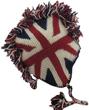 ENGLAND BRITISH Mohawk Sport 100% Wool Animal Hat Fleece Lined Beanie Ski Cap