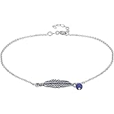 Vanbelle Sterling Silver Jewelry - Rhodium Plated with 925 Stamp - Bohemian Feather with beaded chain Anklet - Foot Jewelry Stylish Beautifully Designed - 9" long + 1" extender
