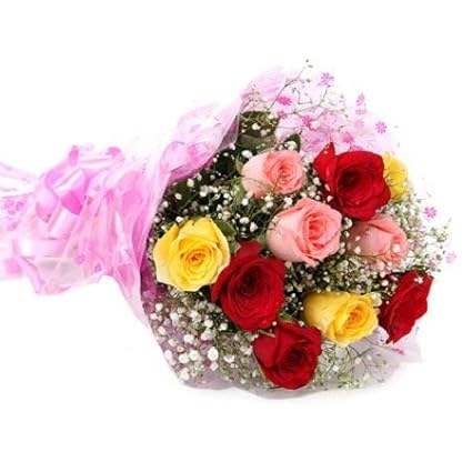Floral Fantasy Fresh Flower Bouquet (Bunch of 10 Mix Colour Roses) - FFBU0010SM