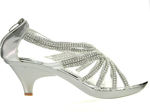 DELICACY Womens Angel-41 Rhinestones Embellished Strappy Sandals,Silver,7