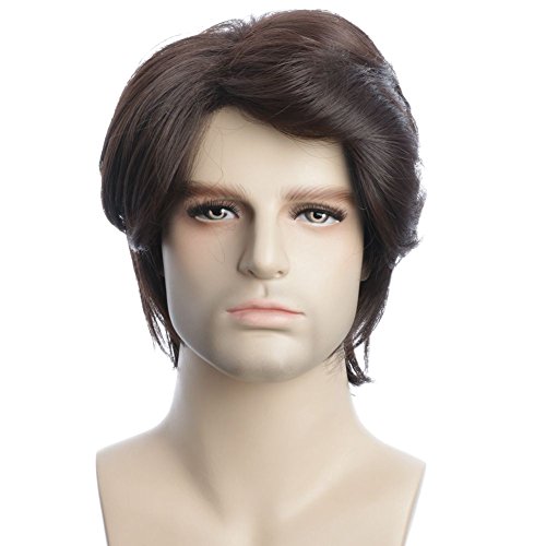 Mork Fancy Dress Costumes - Karlery Mens Short Curly Fluffy Dark Brown Wig Halloween Costume Wig Party