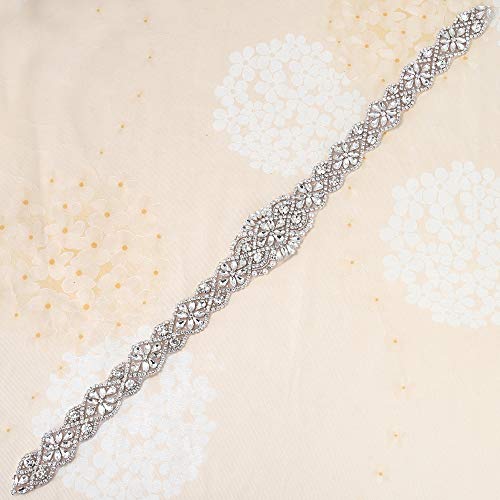Crystal Applique with Champagne Back Adhesive, FANGZHIDI Beaded Applique with Silver Rhinestone Claw- Best for DIY on Wedding Dress, Bridal Belt Sash - Thumbnail 5