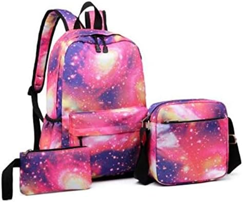JJAI School Bag For Boys Girls, 3Pcs Backpack Galaxy Stylish Unisex Canva school Backpacks (Pink)