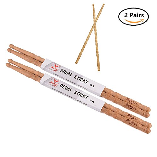 Eyech 2 Pairs 5A Bamboo Drumstick for Rock& Jazz Classic Natural Bamboo Drum Sticks