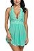 Avidlove Women V-neck Lace Babydoll Mesh Chemise Sleepwear Sexy Open Back Lingerie Green X-Large