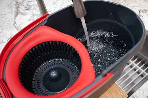 O-CEDAR EASYWRING MICROFIBER SPIN MOP & BUCKET FLOOR CLEANING SYSTEM + 2 EXTRA REFILLS, RED/GRAY