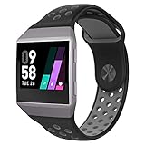 UMTELE for Fitbit Ionic Band, Two-Toned Perforated Replacement Strap Breathable Accessory Wristband with Quick Lock&Release Buckle for Fitbit Ionic Smart Watch (Large(6.7-8.1 in), Black Gray)