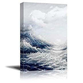 Canvas Wall Art - Abstract Oil Painting Style Seascape with Big Waves - Giclee Print Gallery Wrap Modern Home Art Ready to Hang - 12x18 inches