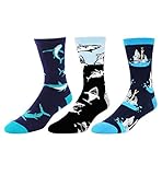 Zmart 3 Pack Men's Colorful Animal Funny Shark Novelty Crew Socks Size 8-13 Father's Day Gift Box