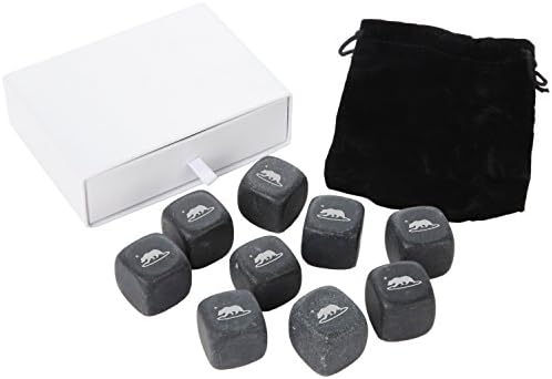 California Flag Whiskey Stones Set - Granite Chilling Stones For Whiskey And Other Liquor - Ideal Gifts For Alcohol Drinkers. Laser Engraved In The Usa.