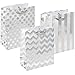 12 Metallic Silver Gift Bags Medium Sized with Rope Handle Polka Dots, Stripes and Chevron Exquisite Designs for Bridesmaid Wedding Christmas Holiday Birthday